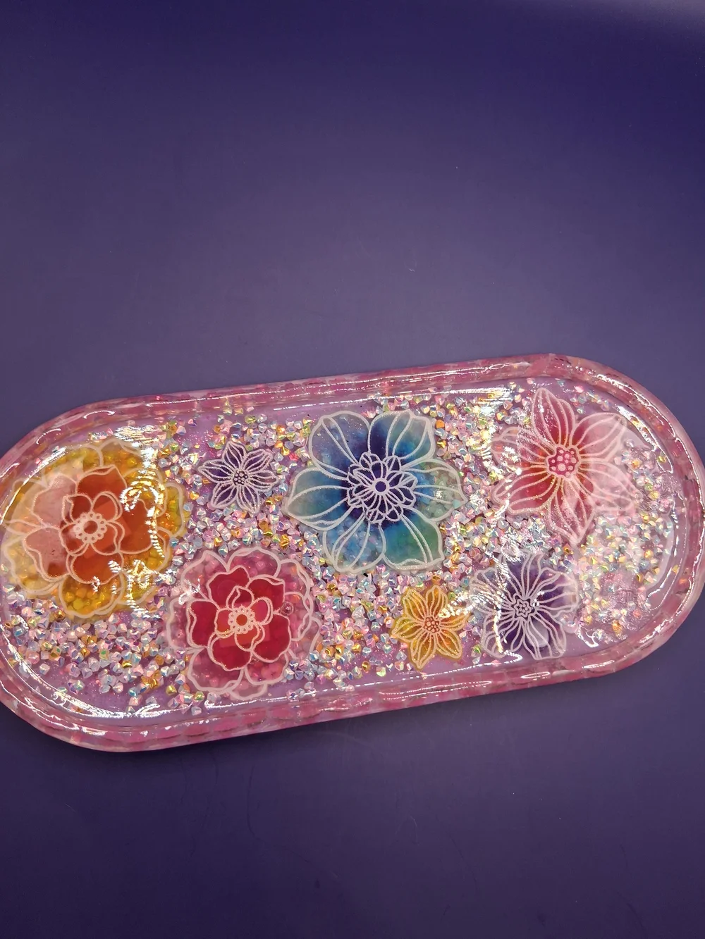 Handcrafted Floral Resin Trinket Tray in Rainbow Pastels